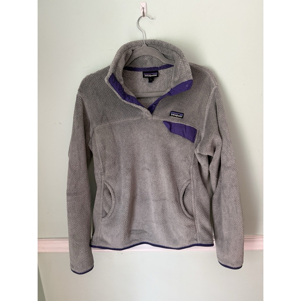 Patagonia Sz L Women Pullover Quarter Snap Fleece Sweatshirt Gray‎ Polartec